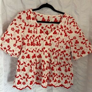 red and white boho top